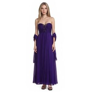 Cindy USA Maxi Dress Womens Size 2XL Purple Strapless Beaded Chiffon Gown Wrap